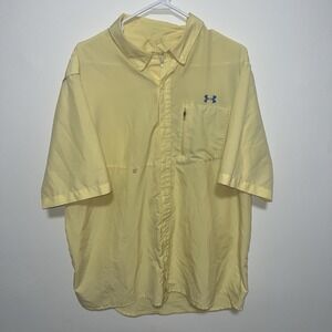 Under‎ Armour Shirt Mens XXL Yellow Button Up Vented Fishing Short Sleeve UPF